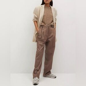 Mango Classic Pleated Wide Leg Trousers Size 8
